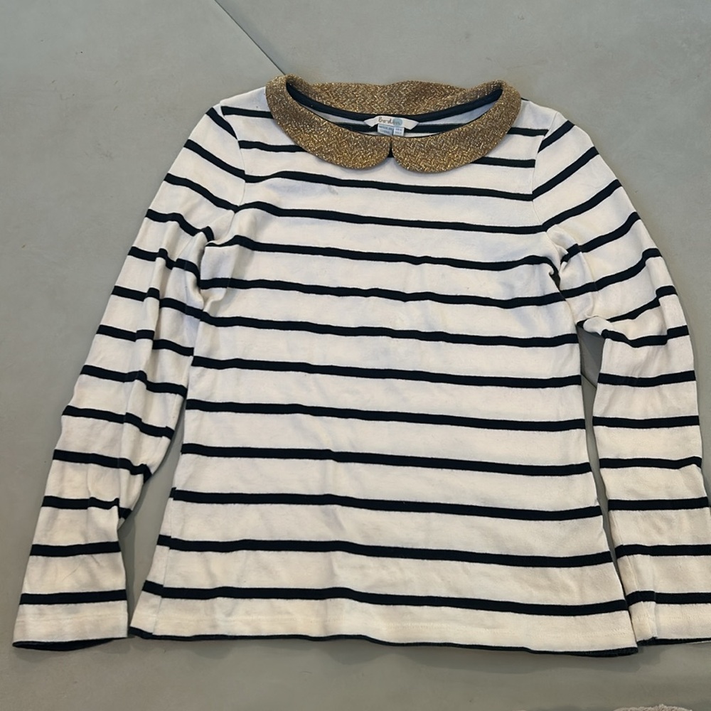 BODEN lightweight striped Navy White top with gold collar - Picture 3 of 6